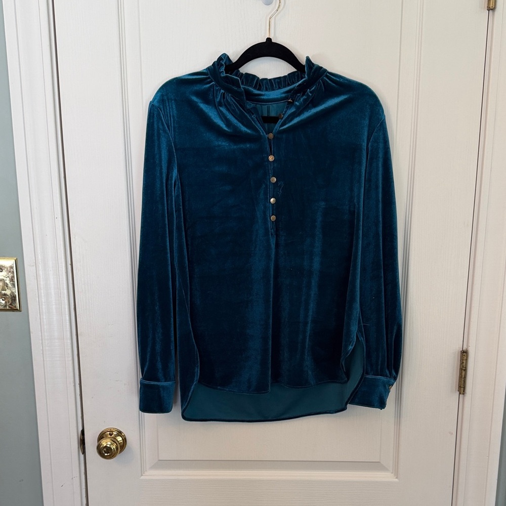 Teal Velvet Long Sleeve Blouse